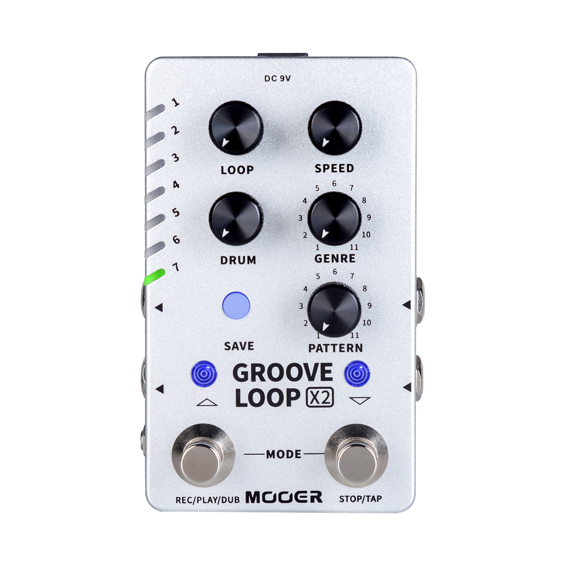 Pédale GROOVE LOOP X2, boite à rythmes et looper stéréo, 14 presets, boîtier métal, true bypass, gris