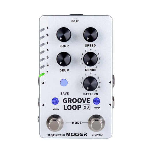 Pédale GROOVE LOOP X2, boite à rythmes et looper stéréo, 14 presets, boîtier métal, true bypass, gris