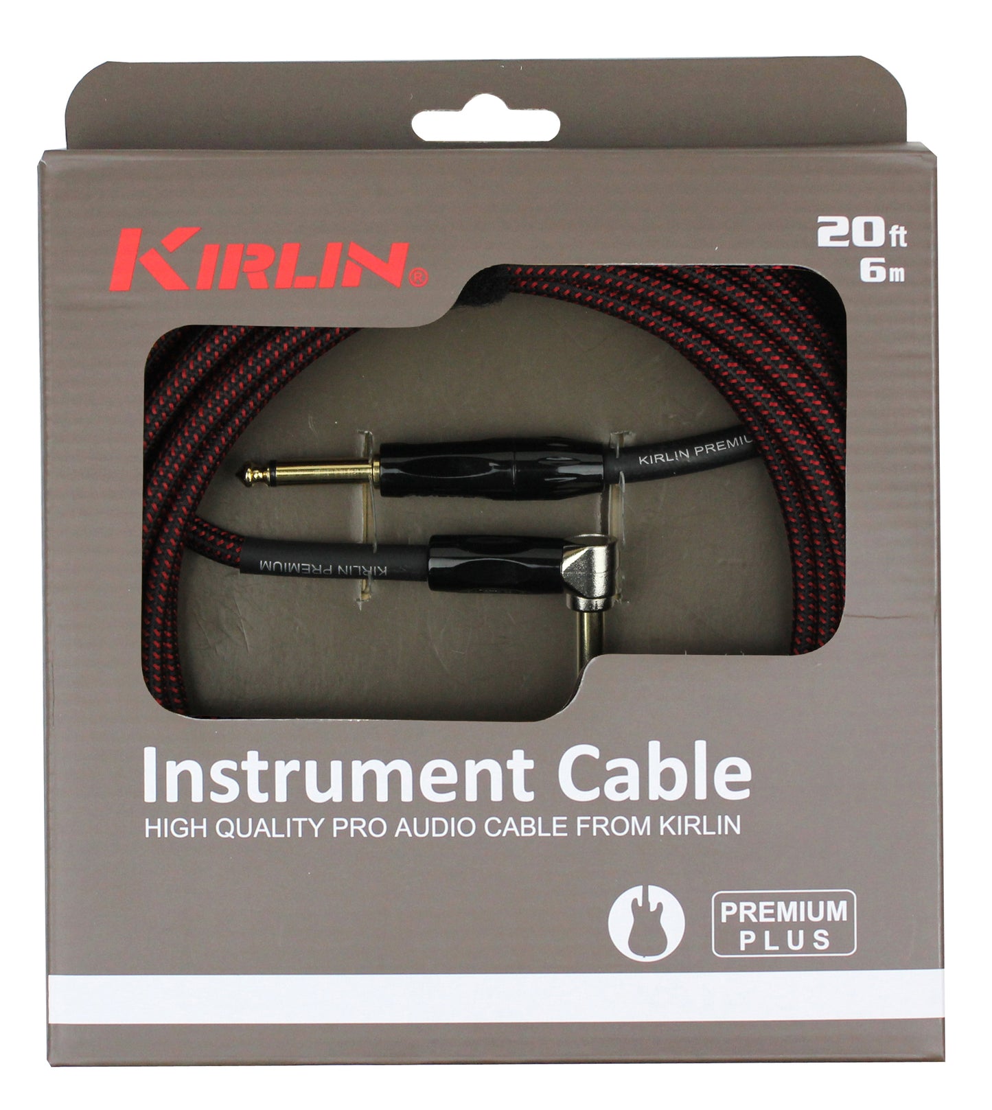 Câble instrument PREMIUM PLUS Jack/Jack coudé, 6 mètres, noir et rouge