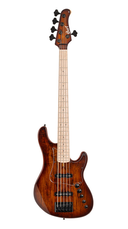 GB-FUSION, 5 cordes, table érable échauffé, corps aulne, micros Voiced Tone VTB-ST, active/passive, antique brown burst brillant