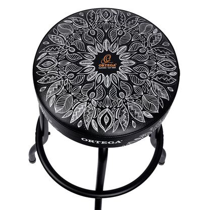 OBS30-WHKC, tabouret ORTEGA, assise 76 cm, design"kaléidoscope", assise rembourrée ép. 10 cm rotative, repose pied, blanc