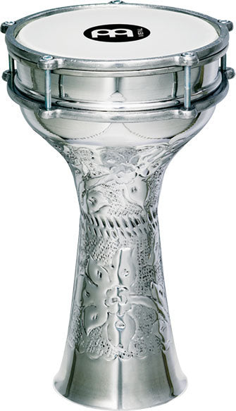 Darbouka aluminium martelé main, 20.5 x 34 cm, peau synthétique, clé d'accord