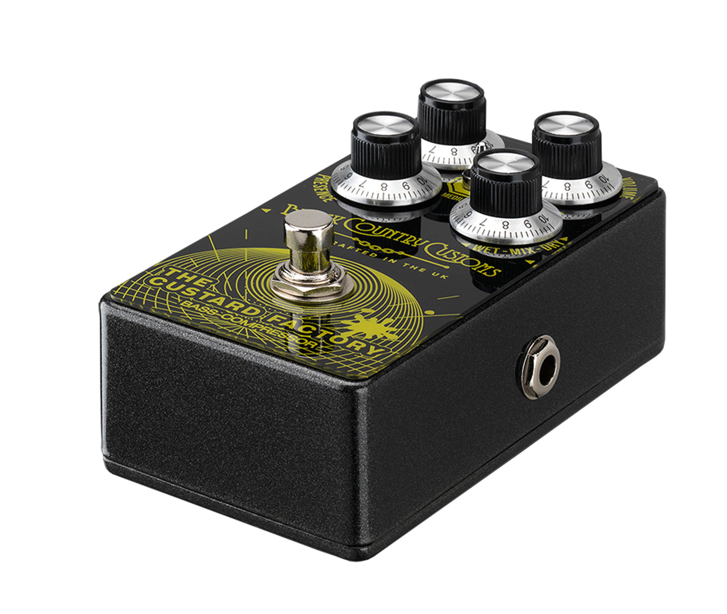 Pédale compression THE CUSTARD FACTORY, 3 modes (Fast/Medium/Slow), noir et jaune