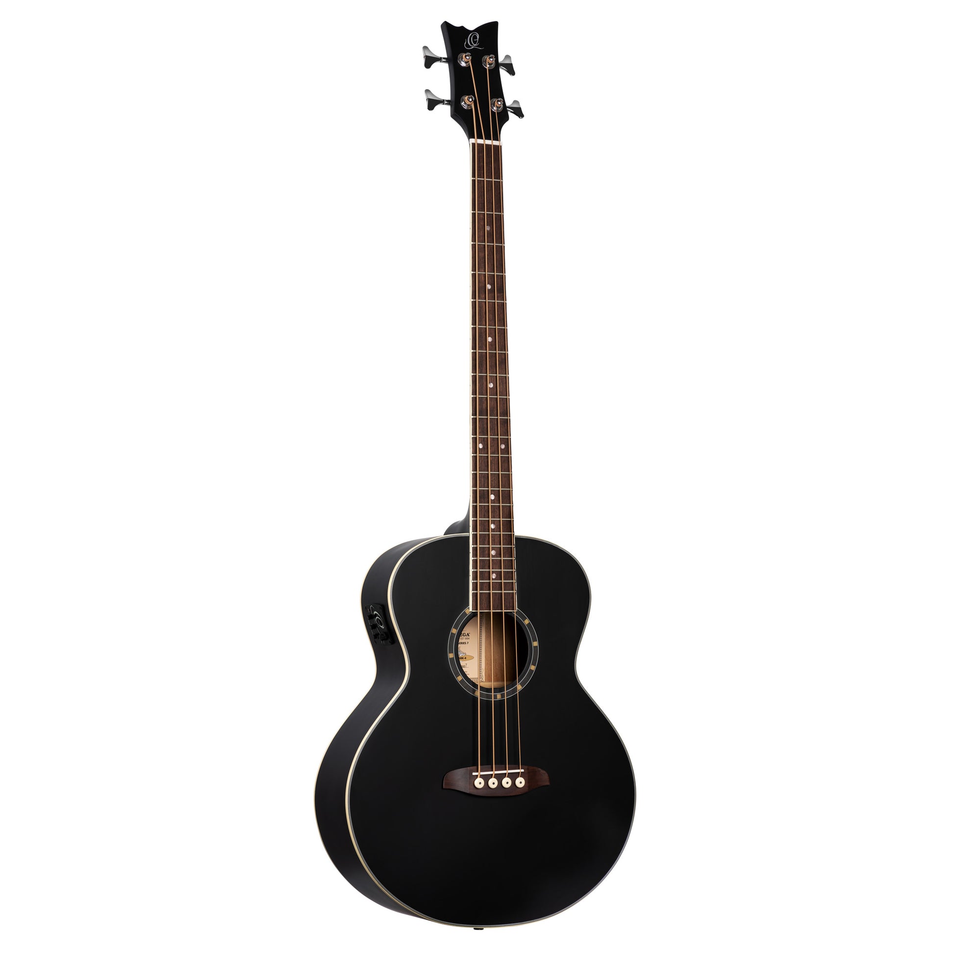 D7E-SBK-4, basse 4 cordes, EQ Ortega MagusPro/B, table épicéa, f/e acajou, manche acajou, noir satiné