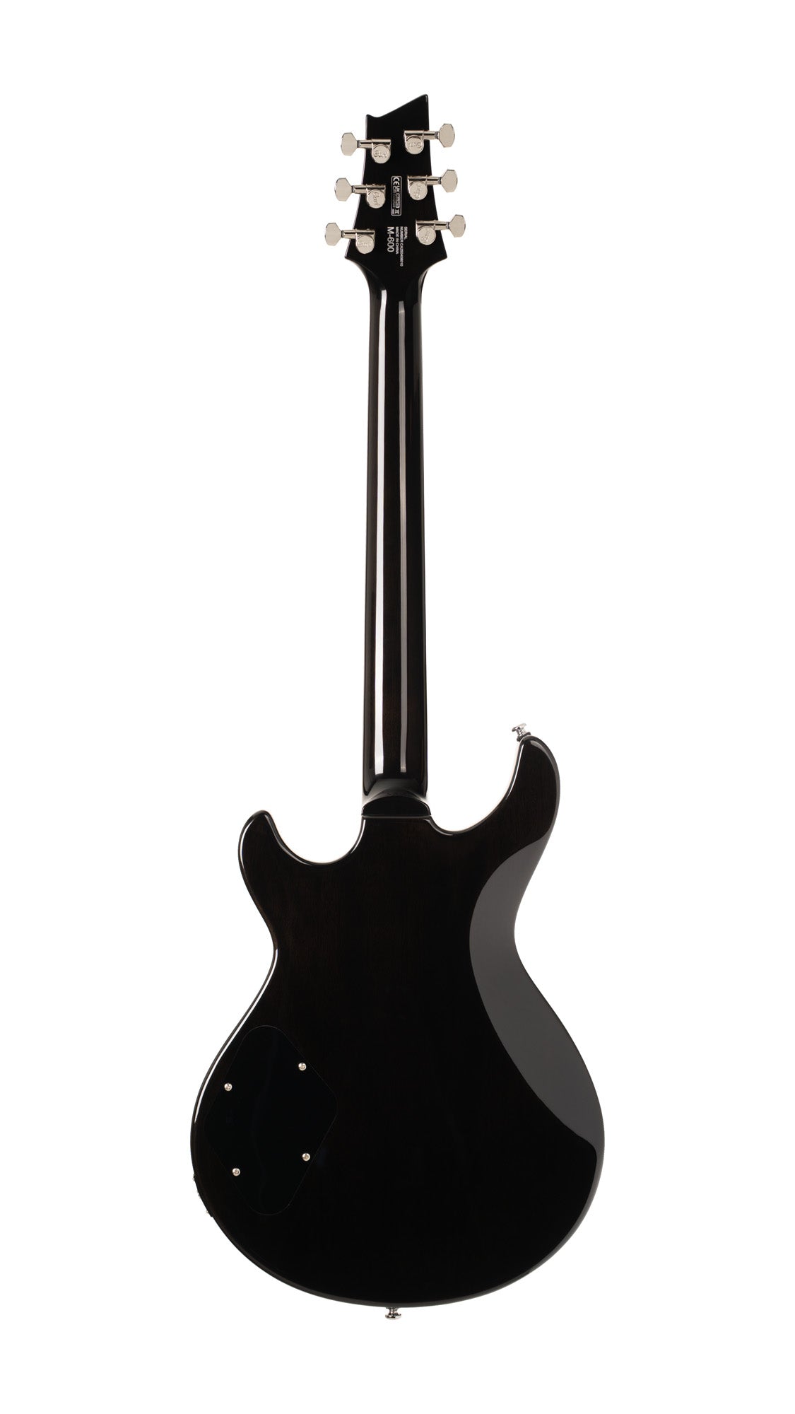 M600, corps acajou, placage érable flammé, manche collé acajou, 2 micros doubles Cort Voiced Tone VTH-59, trans black burst