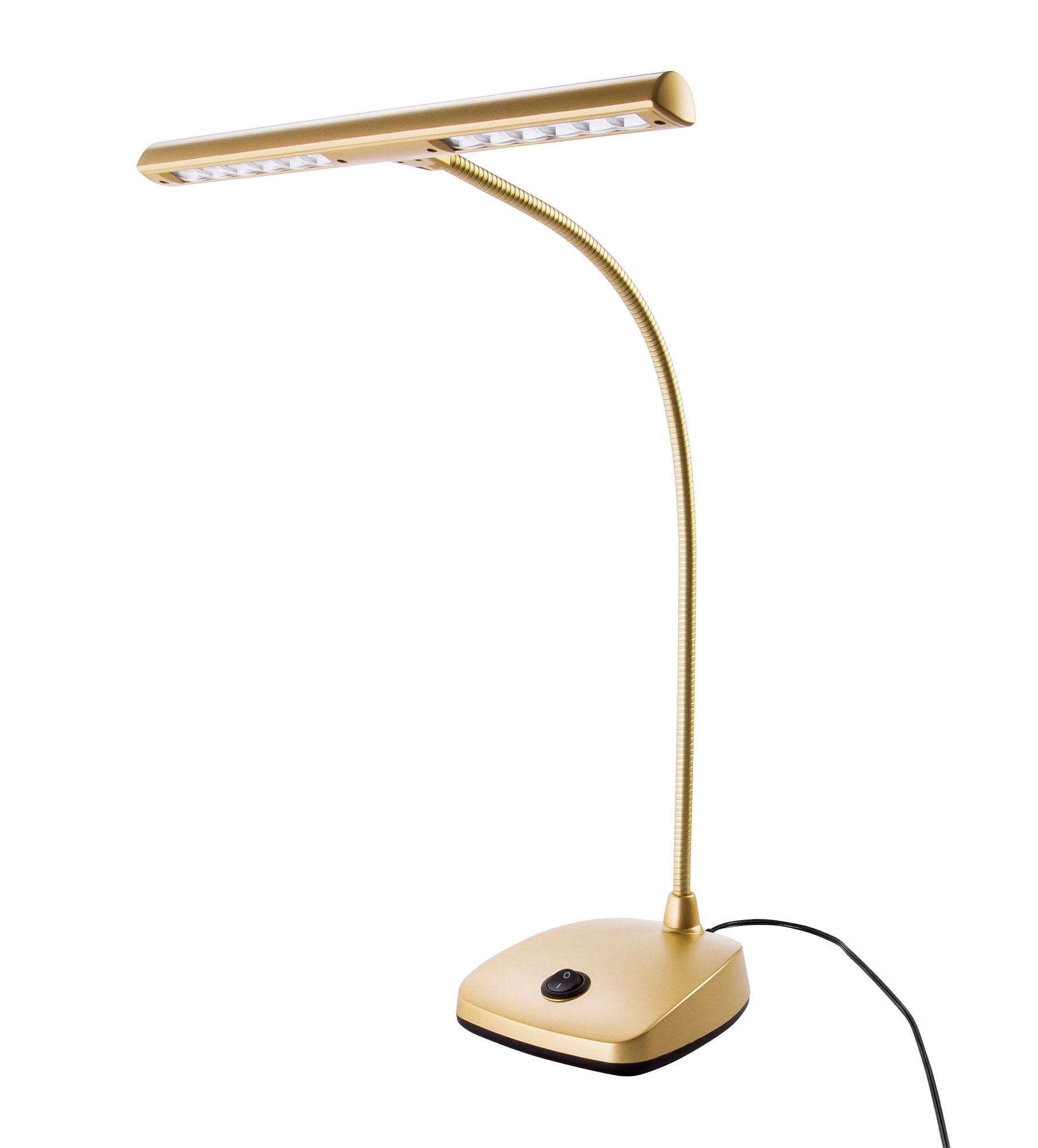 Lampe piano 12 LEDs (2500 lux), longueur 296 mm sur flexible ajustable, alimentation sur bloc secteur fourni, 1.54 kg, or