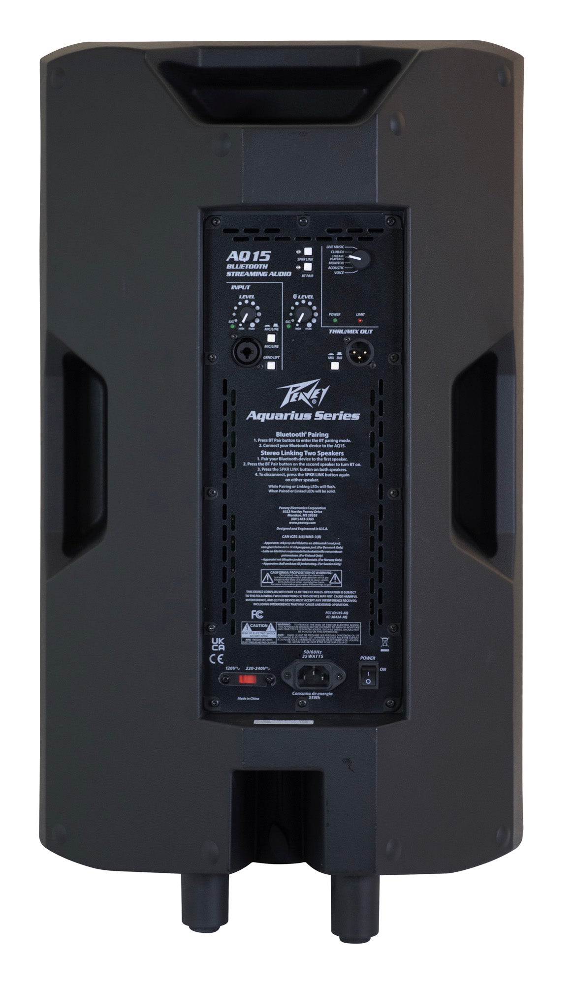 Enceinte bi-amplifiée 1000W, 2 voies, 1x Woofer 15", amplificateur analogique, fonction Bluetooth, finition noir