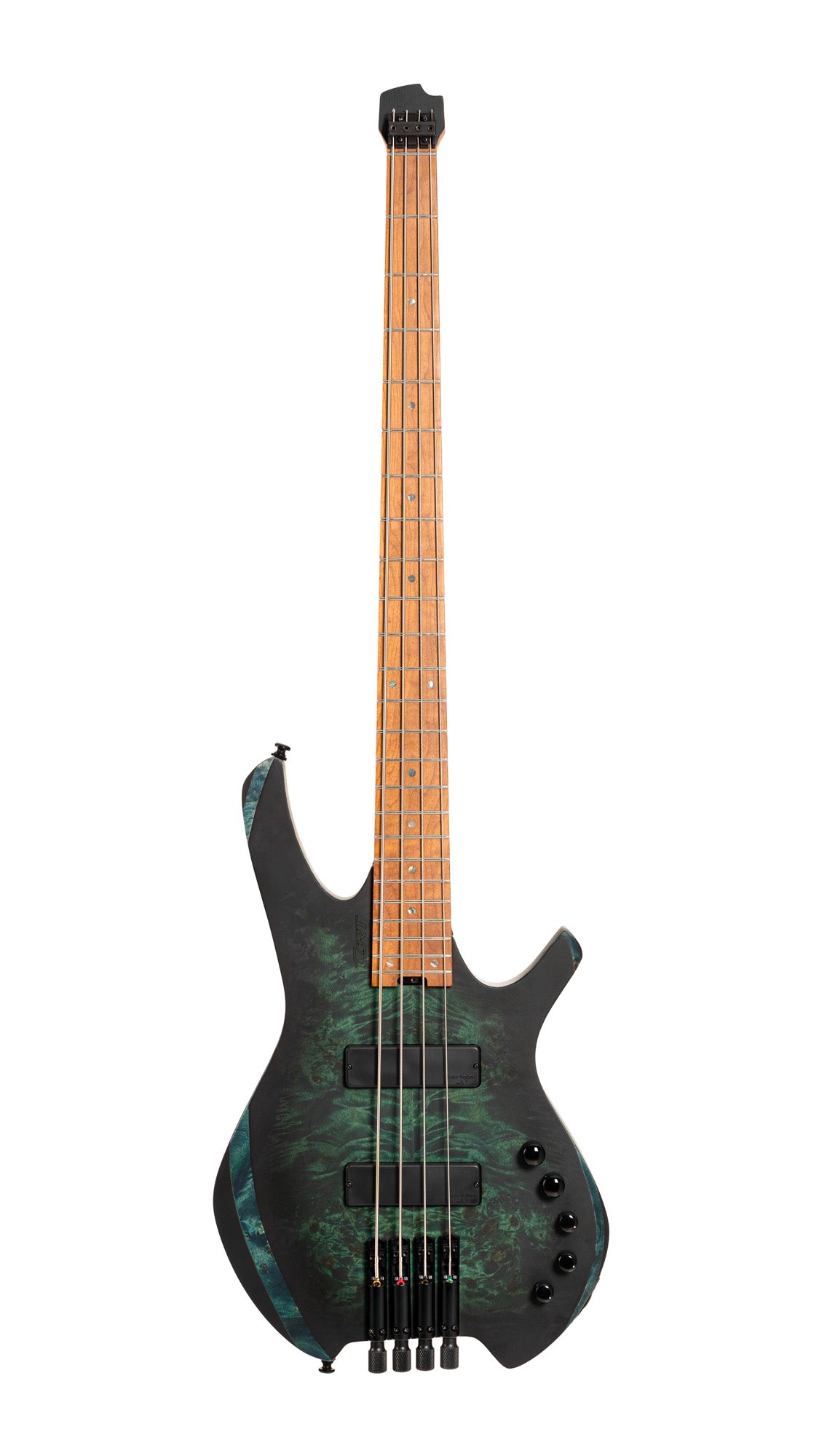 SPACE 4 BSDB, corps érable, table peuplier figuré, manche 7 pièces, micros et EQ Bartolini MK-1, star dust green, housse