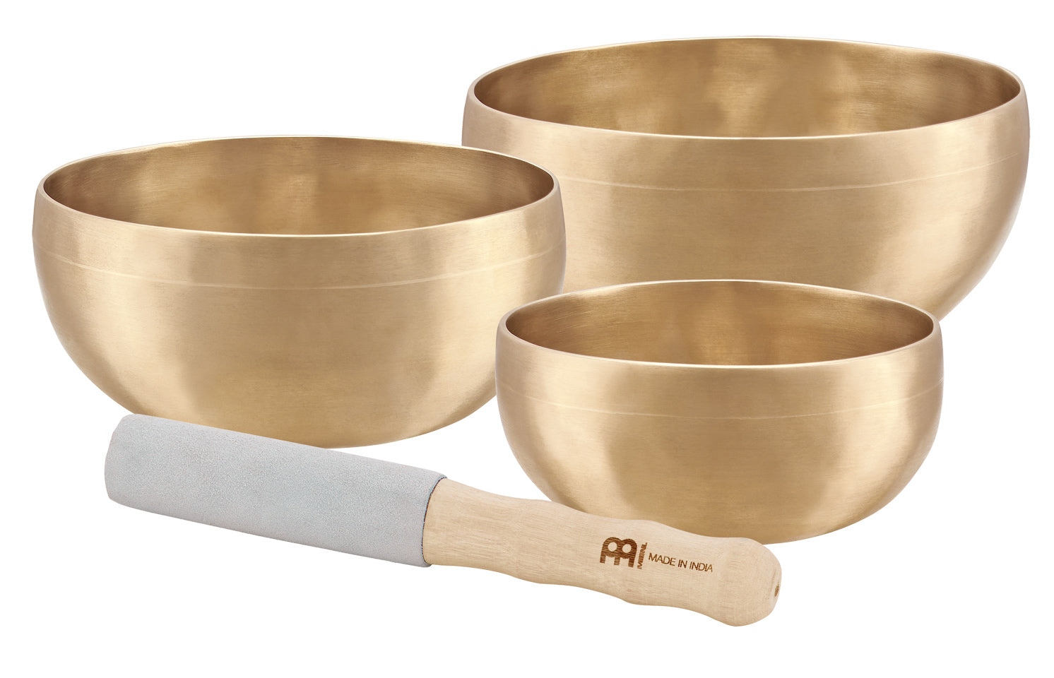 Ensemble de 3 bols tibétains UNIVERSAL (SBU500, SBU700, SBU750) avec batte, housses et cercles de feutre (support)