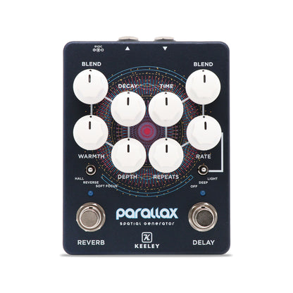 Pédale PARALLAX, série limitée, générateur spatial (délai, écho, réverb, chorus), bleu mat