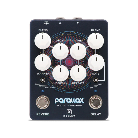 Pédale PARALLAX, série limitée, générateur spatial (délai, écho, réverb, chorus), bleu mat