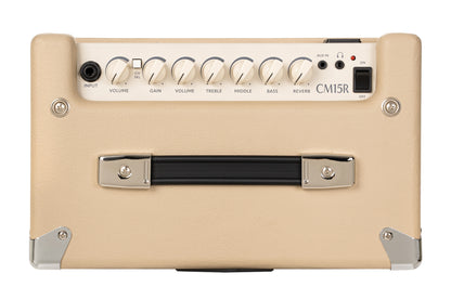 Ampli guitare 15W, 1 x 8", 2 canaux, égaliseur 3 bandes, réverb, entrée CD/MP3 mini-Jack, sortie casque mini-Jack, white sand