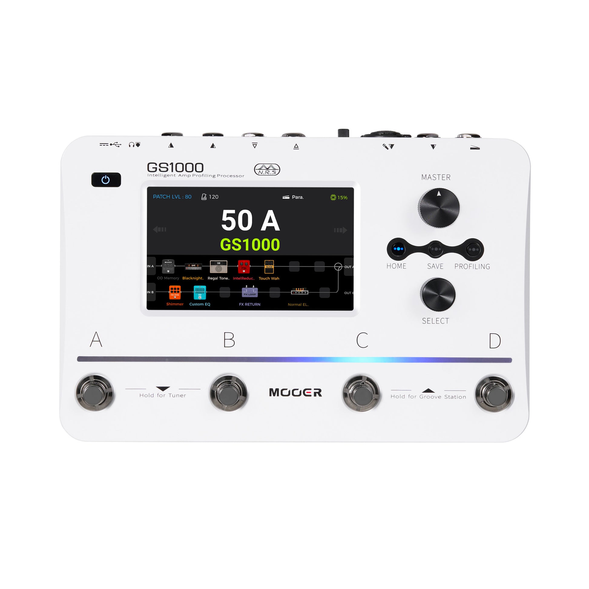 Pédalier multi-effets GS1000, processeur intelligent de profilage d'ampli, écran tactile 5", 350 effets, 120 emplacements, blanc