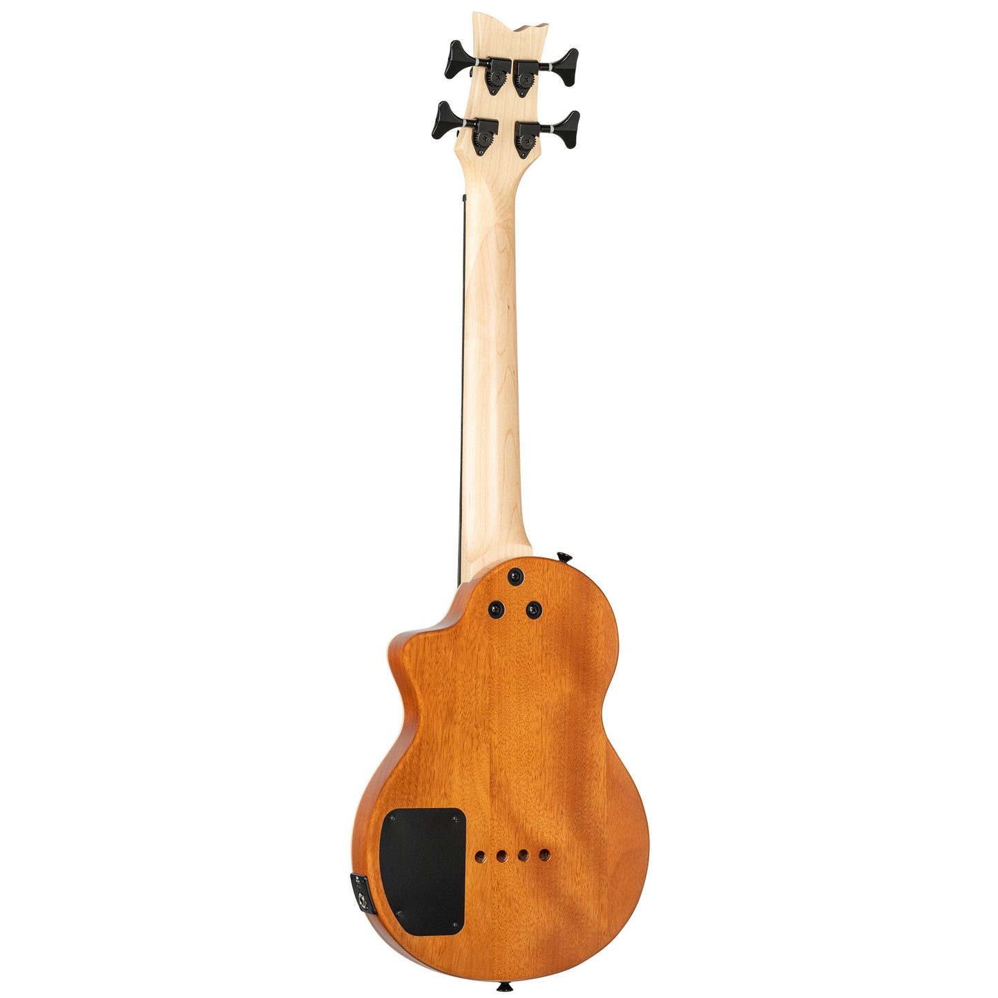 NEO-BS-TSB, modèle Ukebass, pan coupé, EQ MagusExpress, table érable flammé, corps okoumé, manche érable, housse, tobacco burst