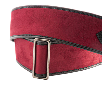 Courroie modèle DIVINE, velours, rembourrée, largeur 6 cm, longueur 95 à 150 cm, porte-médiators intégré, rouge