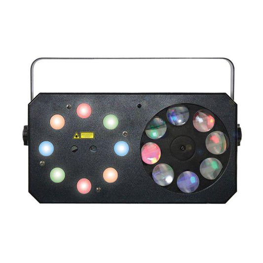 Power Lighting METEOR V 3-in-1 lichteffect: wash, moonflower gobos, rode en groene multipoint laser